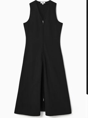 Women's COS ZIP-FRONT V-NECK MIDI DRESS (Black, S)